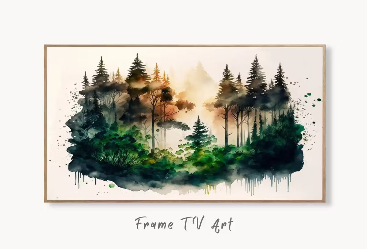 Samsung Frame TV Art 4K Abstract Watercolor Forest Landscape Painting. Instant Download Minimalist Art for Samsung Frame TV. Art for TV – Frame TV  Art