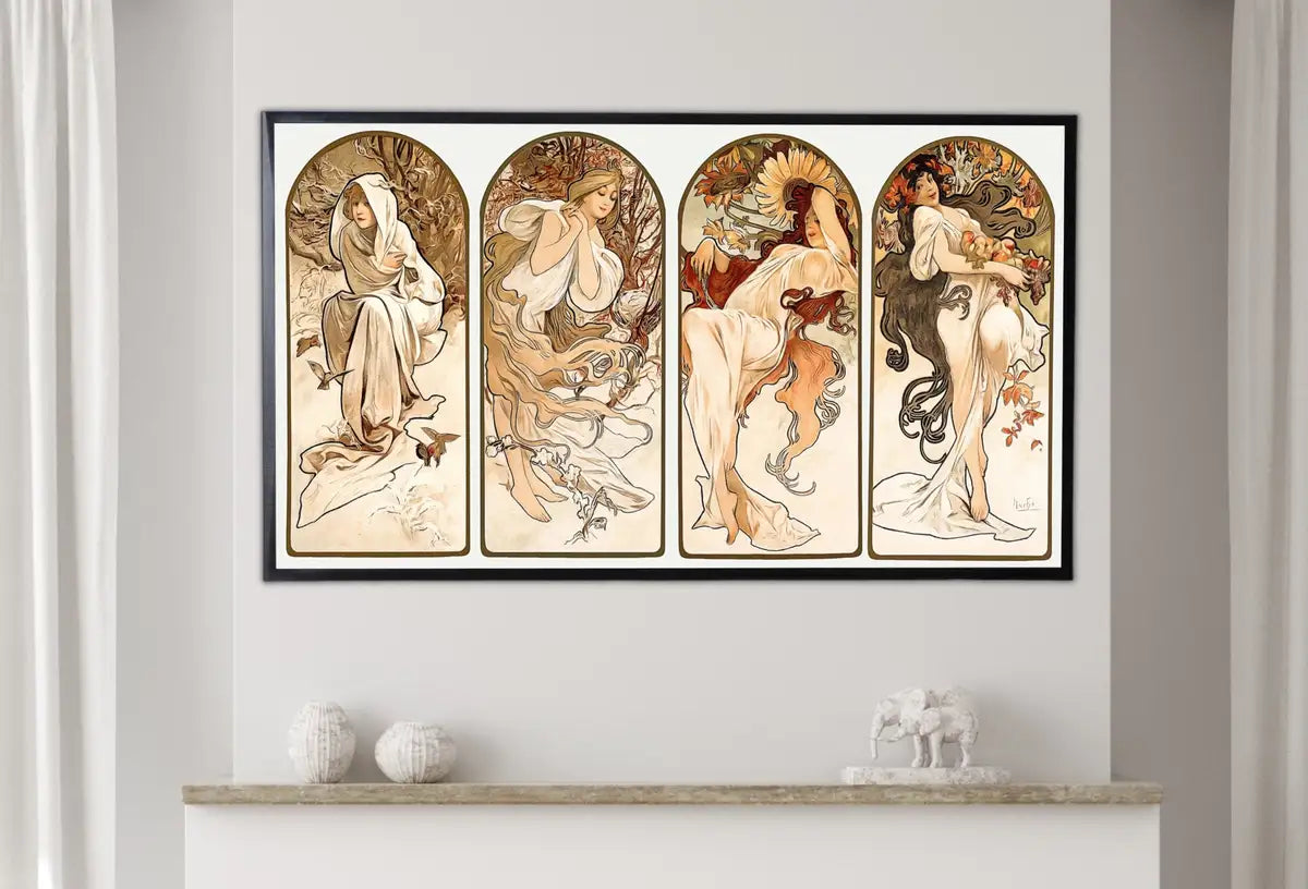Detail view of artwork from Samsung Frame TV Art 4K Alphonse Mucha 4 Seasons Vintage Painting. Samsung TV Vintage Art. Digital Download Art for Samsung Frame TV. (variation 2)