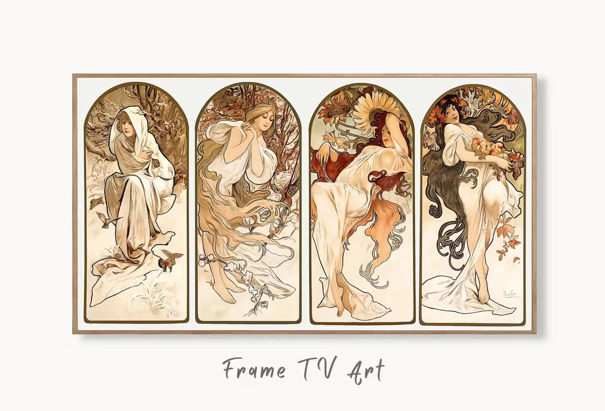 Samsung Frame TV Art 4K Alphonse Mucha 4 Seasons Vintage Painting. Samsung TV Vintage Art.  Art for Samsung Frame TV – Frame TV  Art