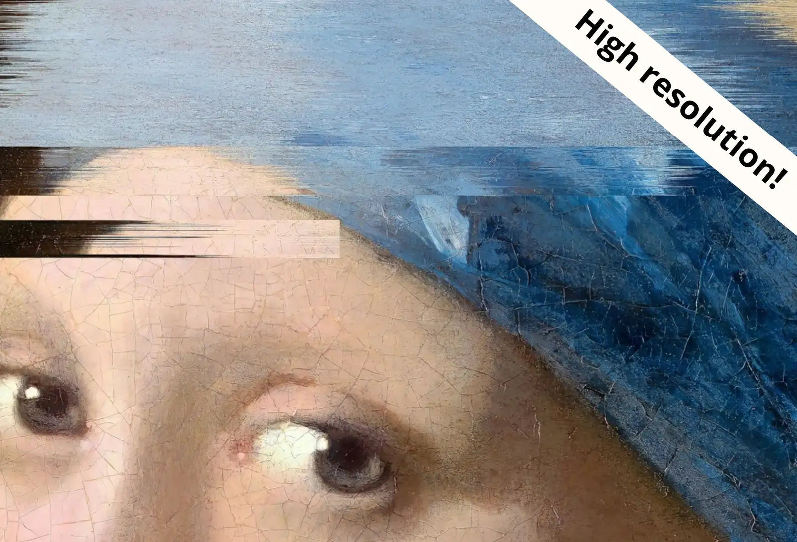 Detail view of artwork from Samsung Frame TV Art 4K Altered Paintings Set of 2. Girl with Pearl Earring & Mona Lisa Altered Classic Paintings. Glitch Art for Frame TV. (variation 2)
