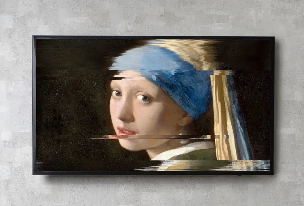 Detail view of artwork from Samsung Frame TV Art 4K Altered Paintings Set of 3. Girl w Pearl Earring, Mona Lisa & American Gothic Altered Classic Portraits for Frame TV. (variation 2)