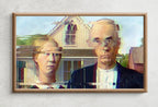 Detail view of artwork from Samsung Frame TV Art 4K Altered Paintings Set of 3. Girl w Pearl Earring, Mona Lisa & American Gothic Altered Classic Portraits for Frame TV. (variation 1)