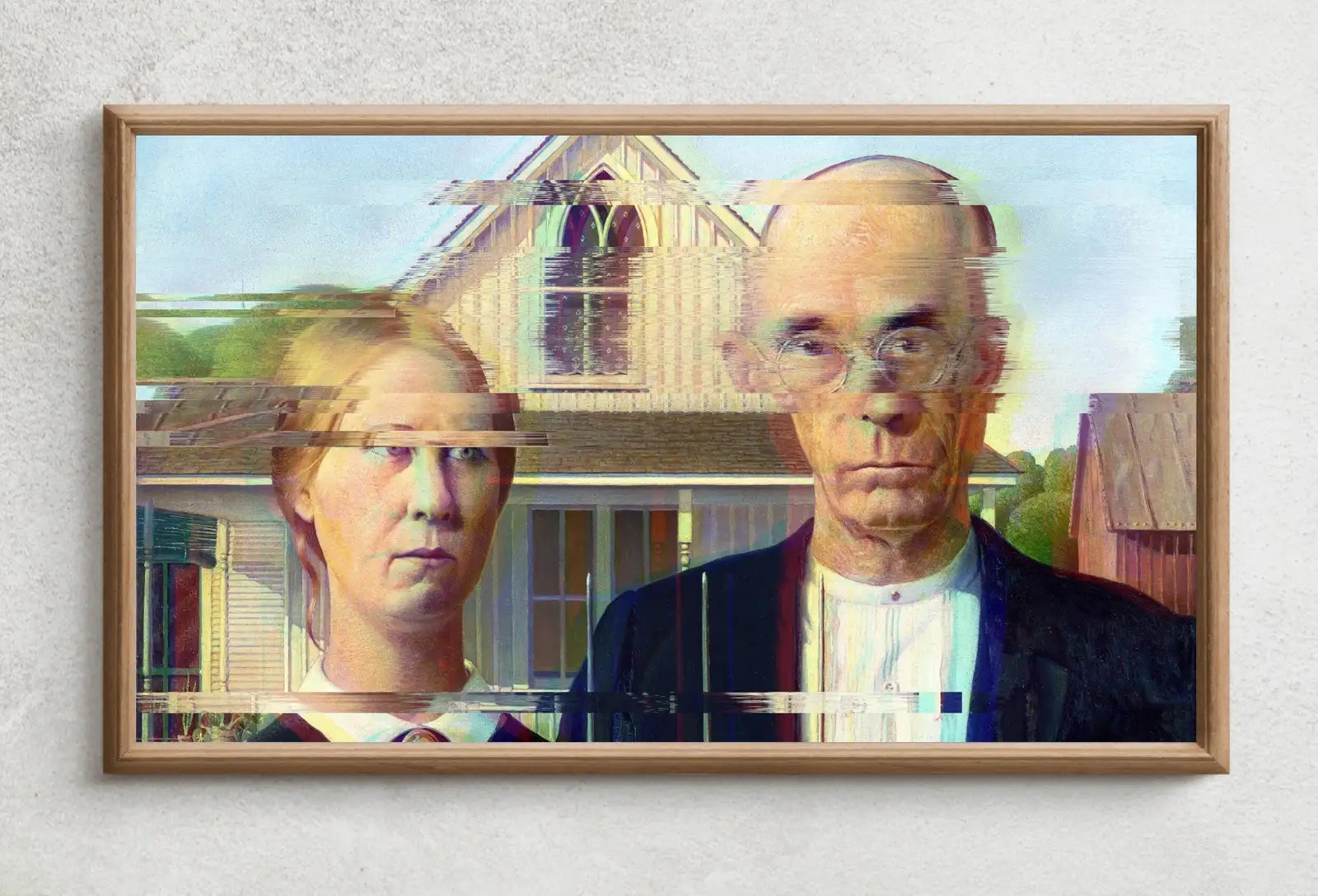 Detail view of artwork from Samsung Frame TV Art 4K Altered Paintings Set of 3. Girl w Pearl Earring, Mona Lisa & American Gothic Altered Classic Portraits for Frame TV. (variation 1)