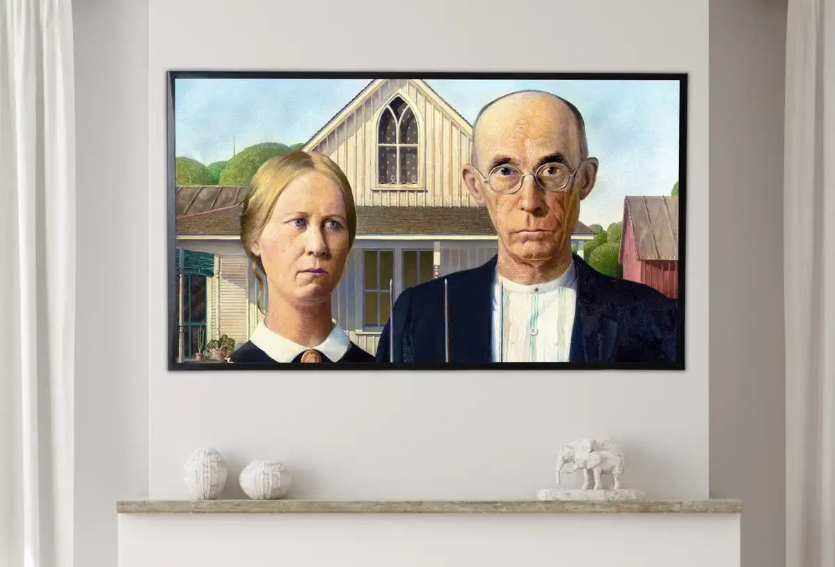 Samsung Frame TV Art 4K American Gothic Famous Classic Painting. Grant Wood Fine Art Portrait for Frame TV. Vintage Home Decor. Lg TV Art – Frame TV  Art