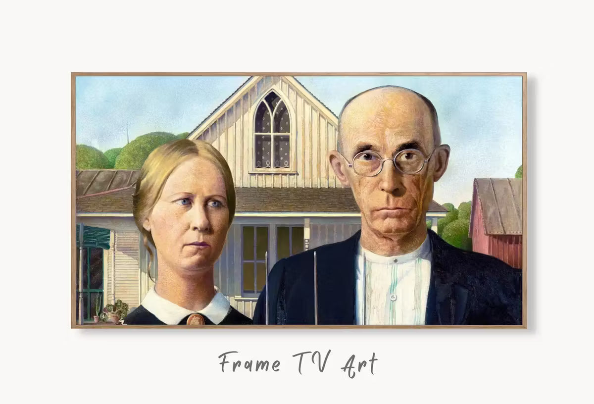 Samsung Frame TV Art 4K American Gothic Famous Classic Painting. Grant Wood Fine Art Portrait for Frame TV. Vintage Home Decor. Lg TV Art – Frame TV  Art