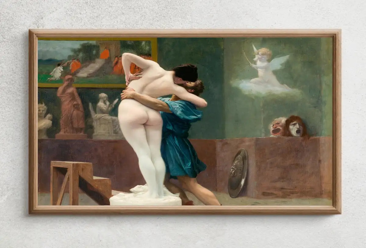 Detail view of artwork from Samsung Frame TV Art 4K Ancient Greek Mythology Art Pygmalion and Galatea Vintage Painting. Downloadable Nude Greek Goddess Art for Frame TV. (variation 2)