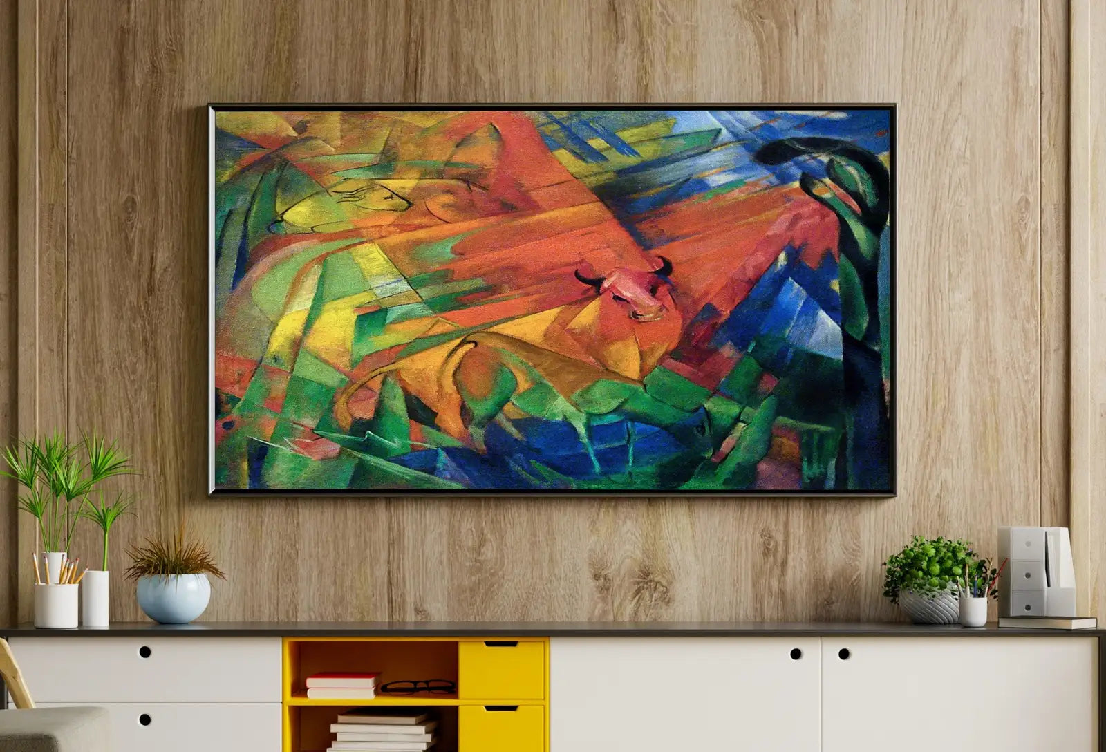 Detail view of artwork from Samsung Frame TV Art 4K Animals in a Landscape Abstract Vintage Painting. Instant Download Art for Frame TV. Abstract Home Decor. TV Art. (variation 1)