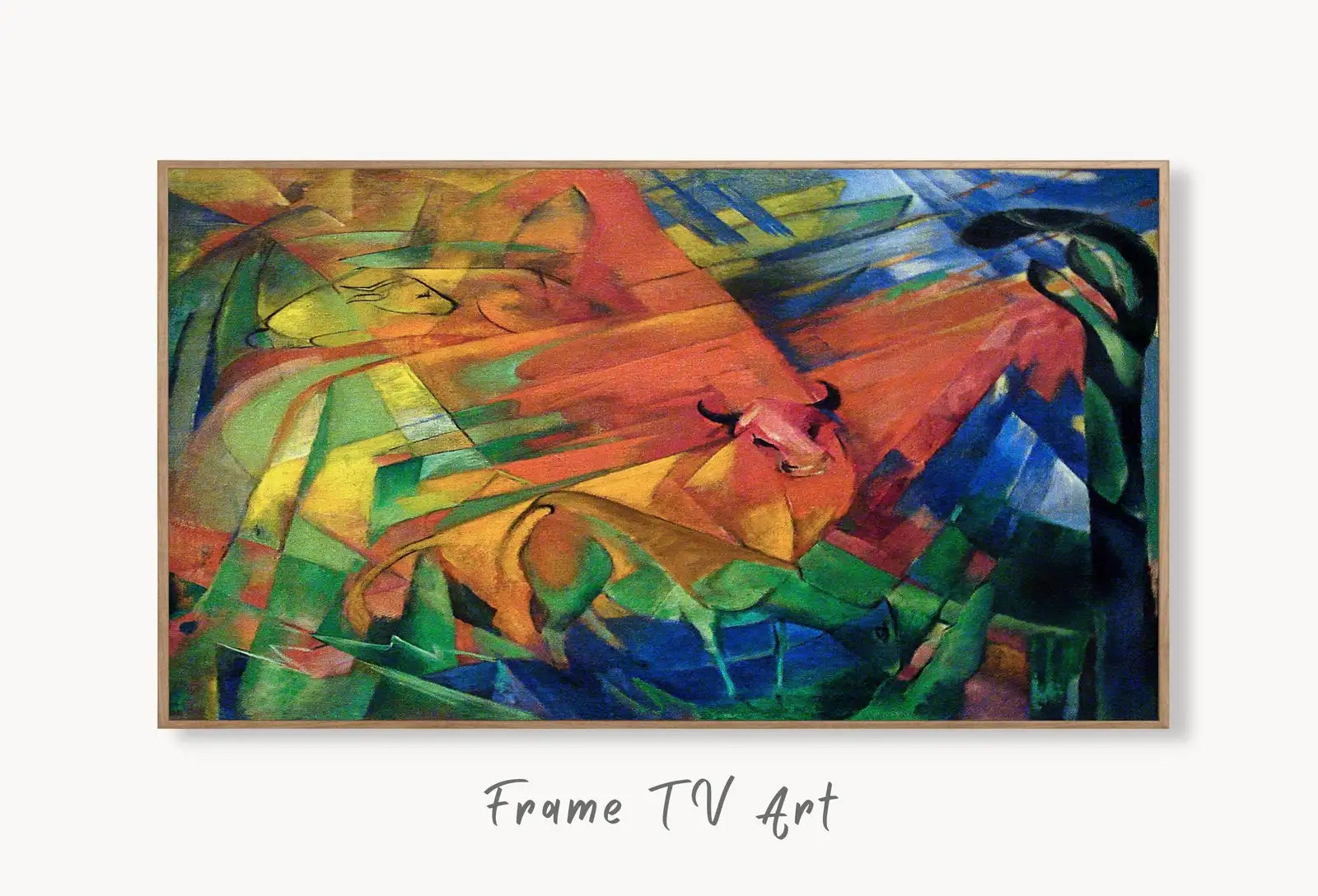 Samsung Frame TV Art 4K Animals in a Landscape Abstract Vintage Painting. Instant Download Art for Frame TV. Abstract Home Decor. TV Art displayed on Samsung Frame TV on a living room wall.