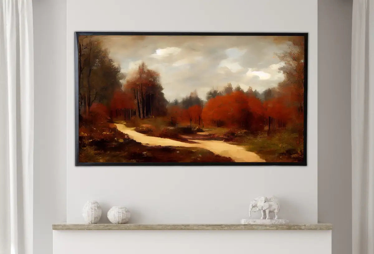 Detail view of artwork from Samsung Frame TV Art 4K Autumn Forest Trail Landscape Digital Painting. Fall Art for the Samsung Frame TV. Fall Art for TV. Instant Download. (variation 2)