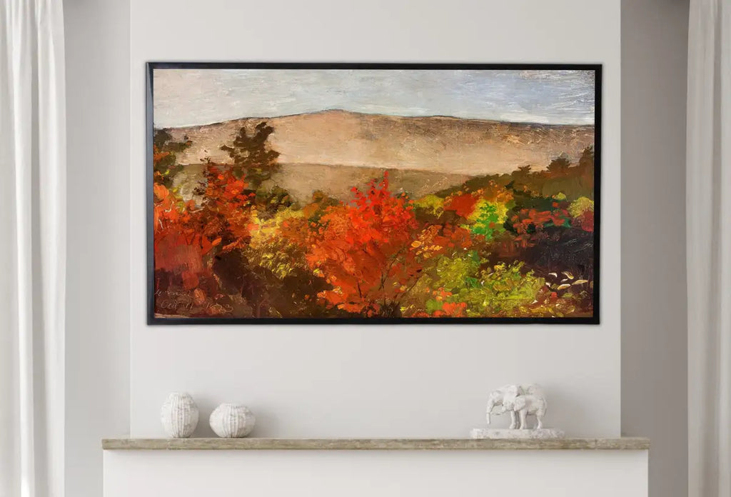 Detail view of artwork from Samsung Frame TV Art 4K Autumn Forest Treetops Landscape Digital Painting. Instant Download Fall Art for the Samsung Frame TV. Art for TV. (variation 2)