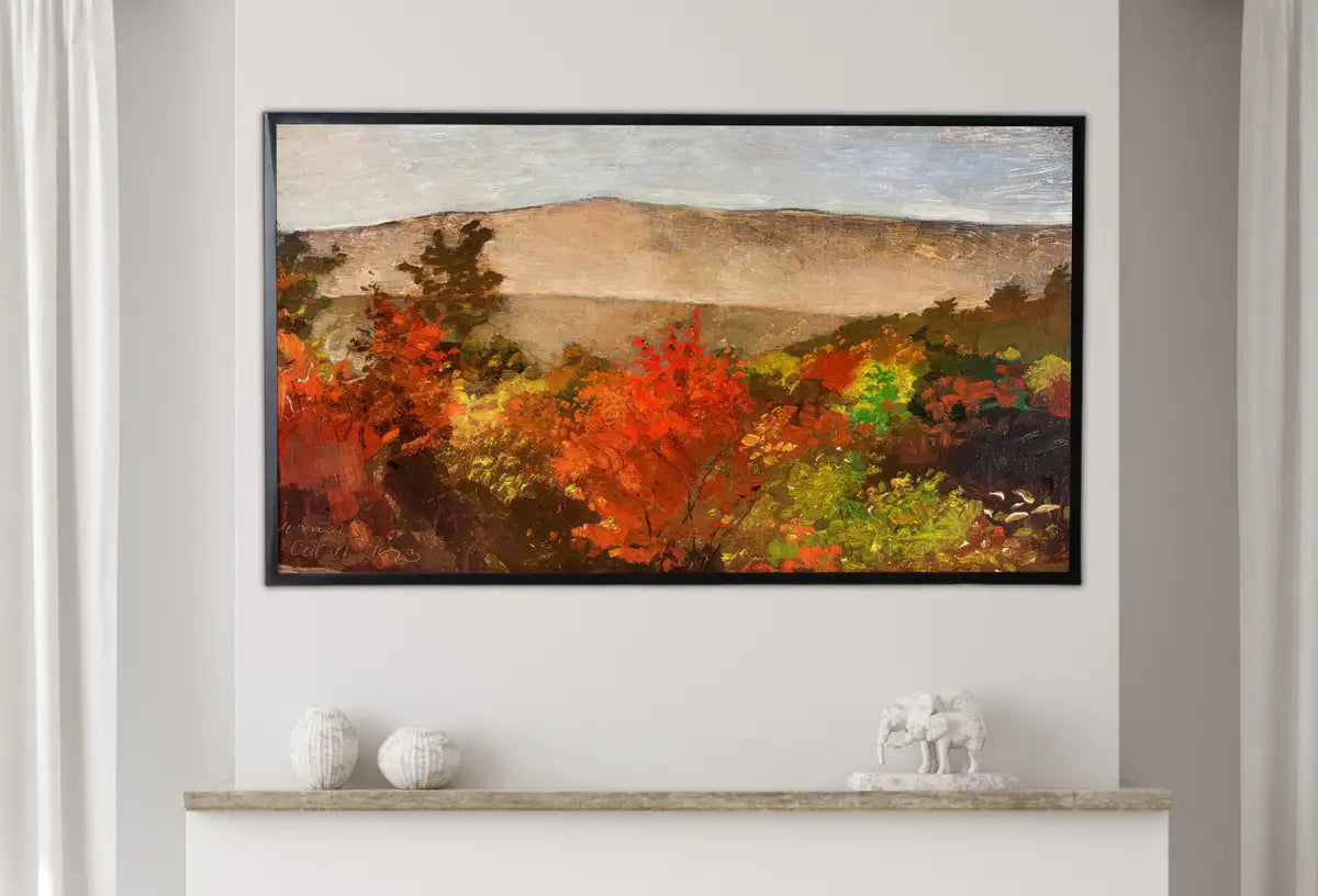 Detail view of artwork from Samsung Frame TV Art 4K Autumn Forest Treetops Landscape Digital Painting. Instant Download Fall Art for the Samsung Frame TV. Art for TV. (variation 2)