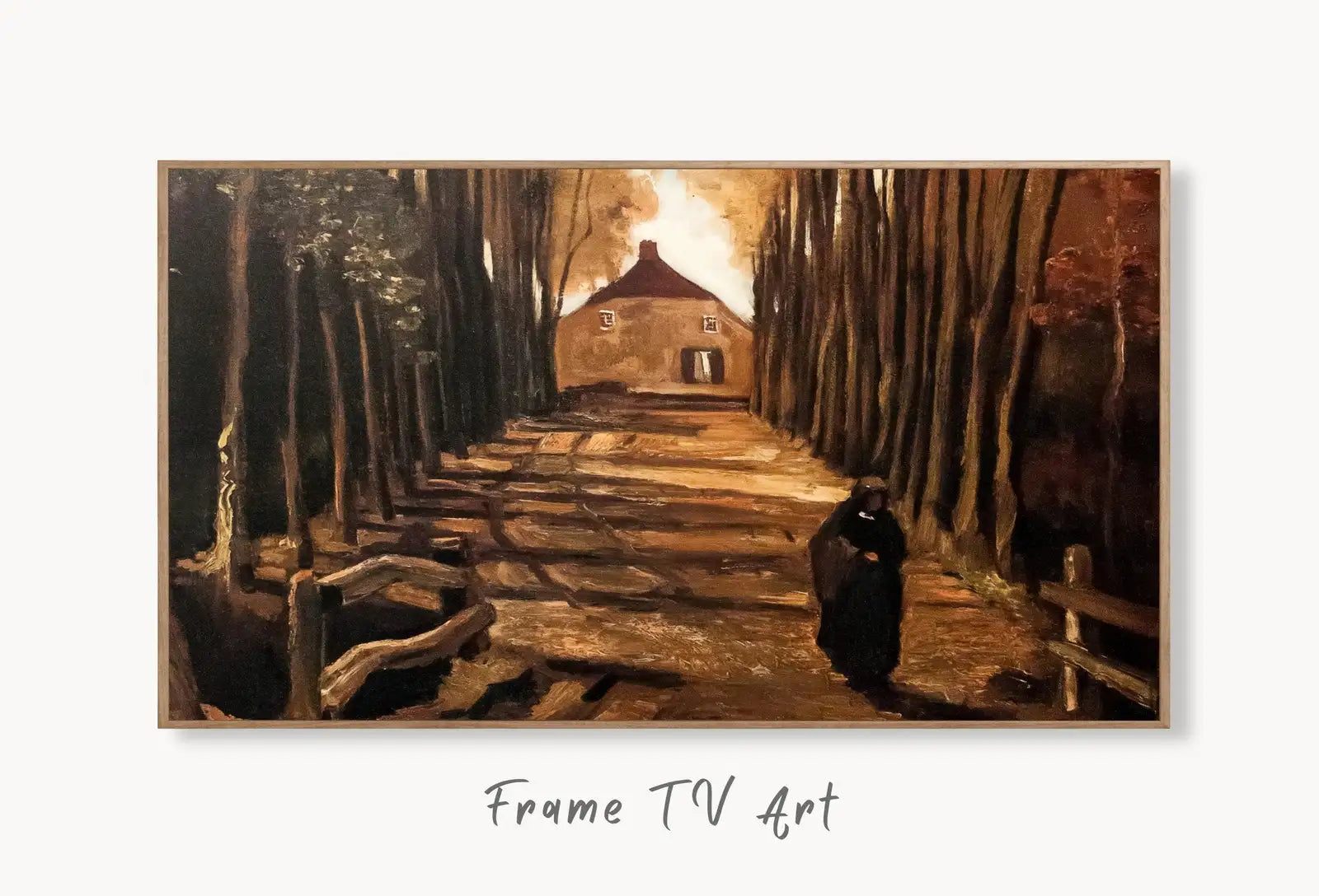 Samsung Frame TV Art 4K Autumn Landscape Famous Painting by Vincent van Gogh. Instant Download van Gogh Art for the Frame TV. Vintage Decor displayed on Samsung Frame TV on a living room wall.