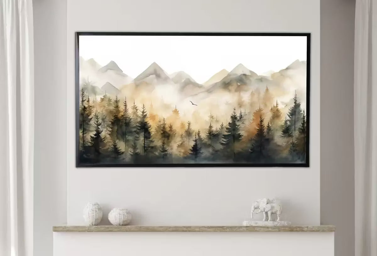 Samsung Frame TV Art 4K Autumn Mountain Forest Landscape Painting. Instant Download. Fall Forest Art for Samsung Frame TV. Art for TV – Frame TV  Art