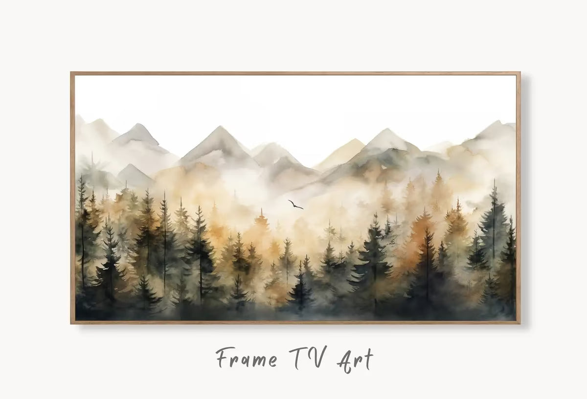 Samsung Frame TV Art 4K Autumn Mountain Forest Landscape Painting. Instant Download. Fall Forest Art for Samsung Frame TV. Art for TV – Frame TV  Art