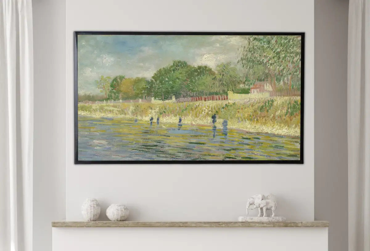 Detail view of artwork from Samsung Frame TV Art 4K Bank of the Seine. Famous Painting by Vincent van Gogh. Instant Download. van Gogh Landscape for the Frame TV. (variation 2)