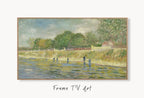Samsung Frame TV Art 4K Bank of the Seine. Famous Painting by Vincent van Gogh. Instant Download. van Gogh Landscape for the Frame TV displayed on Samsung Frame TV on a living room wall.