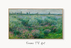 Samsung Frame TV Art 4K Banks of the Seine Monet Famous Painting. Instant Download Vintage Art for Samsung Frame TV. Claude Monet Art for TV displayed on Samsung Frame TV on a living room wall.
