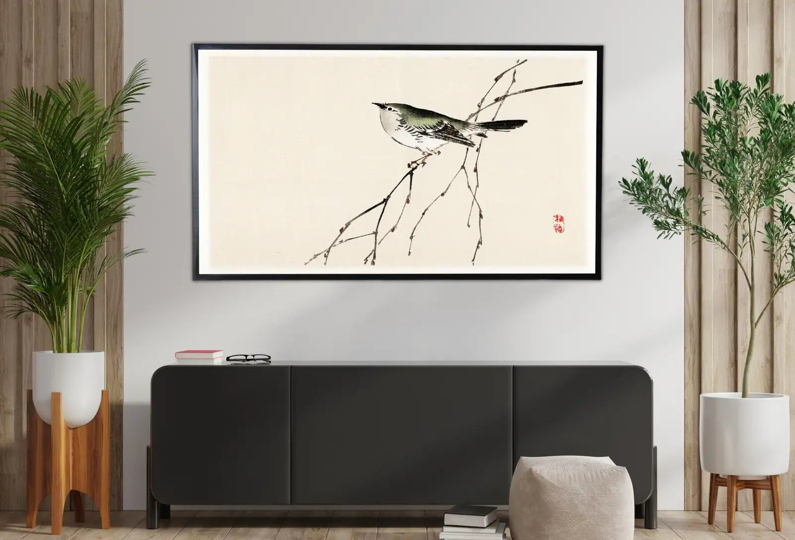 Detail view of artwork from Samsung Frame TV Art 4K Bird on a Branch Vintage Japanese Wall Art. Instant Download Antique Japanese Art for the Frame TV. Bird Art. (variation 1)