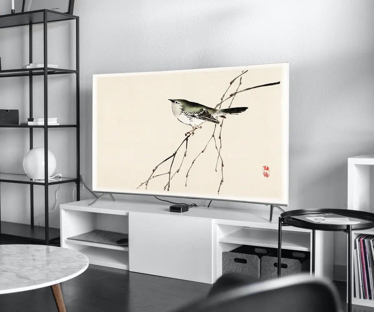 Detail view of artwork from Samsung Frame TV Art 4K Bird on a Branch Vintage Japanese Wall Art. Instant Download Antique Japanese Art for the Frame TV. Bird Art. (variation 2)