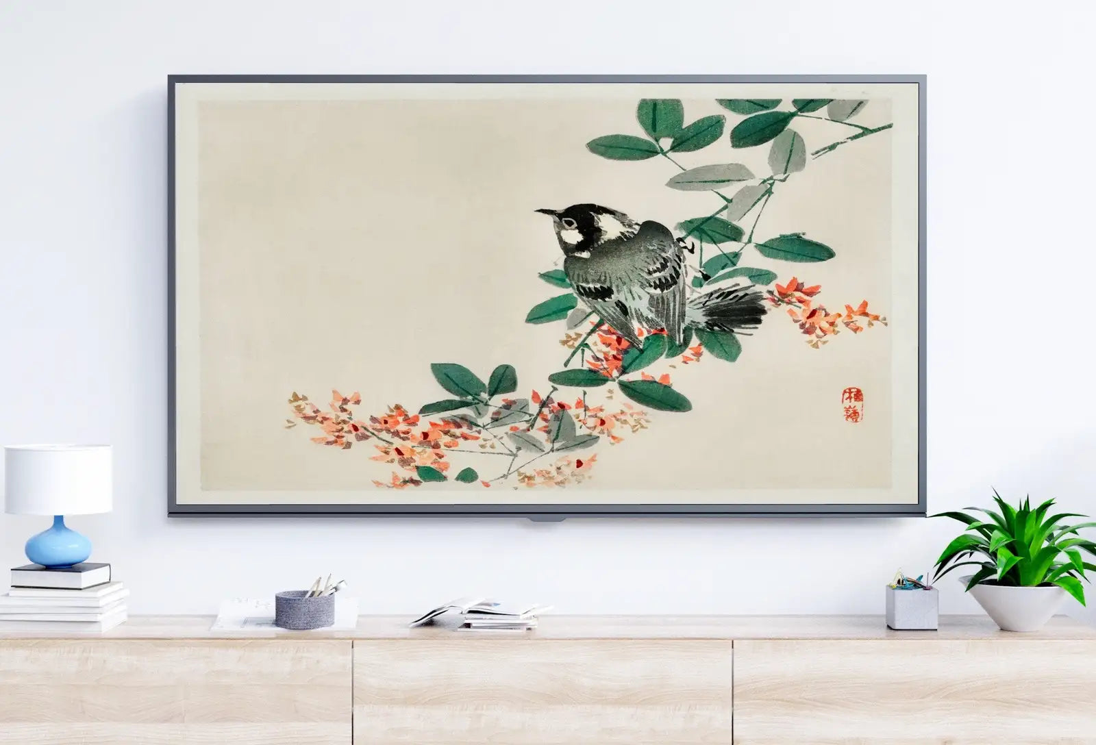 Included artwork preview showing first selection of artworks from Samsung Frame TV Art 4K Bird on Branch Vintage Japanese Painting. Instant Download Vintage Art for TV. 19th Century Japanese Wall Art.
