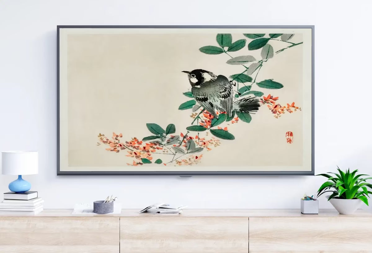 Samsung Frame TV Art 4K Bird on Branch Vintage Japanese Painting. Instant Download Vintage Art for TV. 19th Century Japanese Wall Art – Frame TV  Art