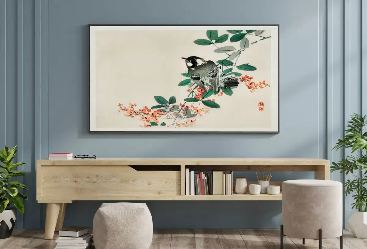 Samsung Frame TV Art 4K Bird on Branch Vintage Japanese Painting. Instant Download Vintage Art for TV. 19th Century Japanese Wall Art – Frame TV  Art