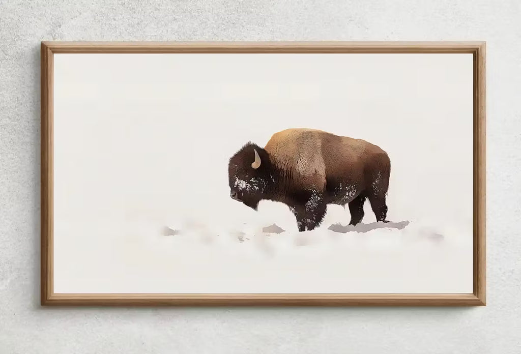 Samsung Frame TV Art 4K Bison Standing in Snow Landscape Digital Painting. Instant Download Buffalo Art for the Samsung Frame TV. Art for TV – Frame TV  Art