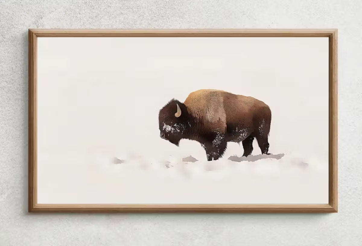 Samsung Frame TV Art 4K Bison Standing in Snow Landscape Digital Painting. Instant Download Buffalo Art for the Samsung Frame TV. Art for TV – Frame TV  Art