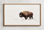 Art pour Frame TV 4K, bison debout dans un paysage enneigé, peinture numérique. Art de bison à télécharger instantanément pour Frame TV.