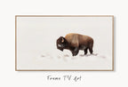 Art pour Frame TV 4K, bison debout dans un paysage enneigé, peinture numérique. Art de bison à télécharger instantanément pour Frame TV.