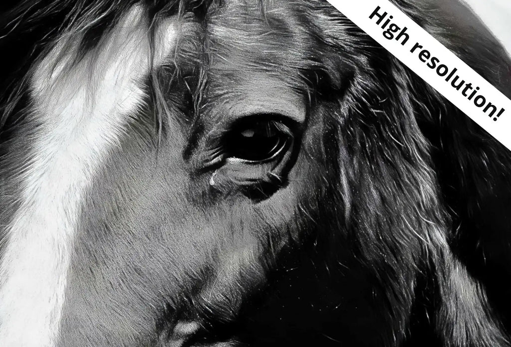 Detail view of artwork from Samsung Frame TV Art 4K Black and White Horse Photography. Instant Download Black and White Horse Photo. Equestrian Art for Frame TV. (variation 1)