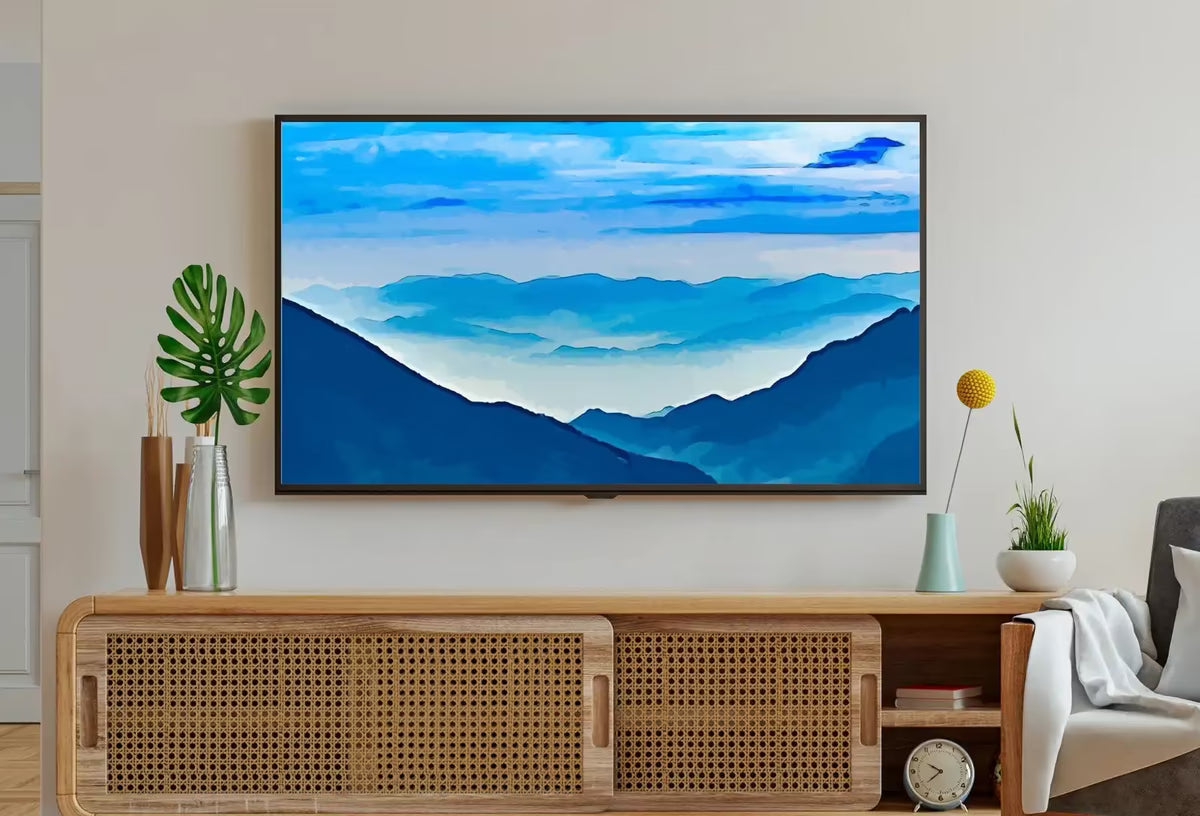 Samsung Frame TV Art 4K Blue Abstract Mountain Landscape Wall Art. Instant Download Mountain Digital Painting Blue Wall Art for the Frame TV – Frame TV  Art