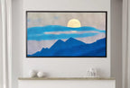 Samsung Frame TV Art 4K Blue Abstract Mountain & Moon Landscape Wall Art. Instant Download Mountain Digital Painting Wall Art for Frame TV – Frame TV  Art