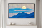 Detail view of artwork from Samsung Frame TV Art 4K Blue Abstract Mountain & Moon Landscape Wall Art. Instant Download Mountain Digital Painting Wall Art for Frame TV. (variation 2)