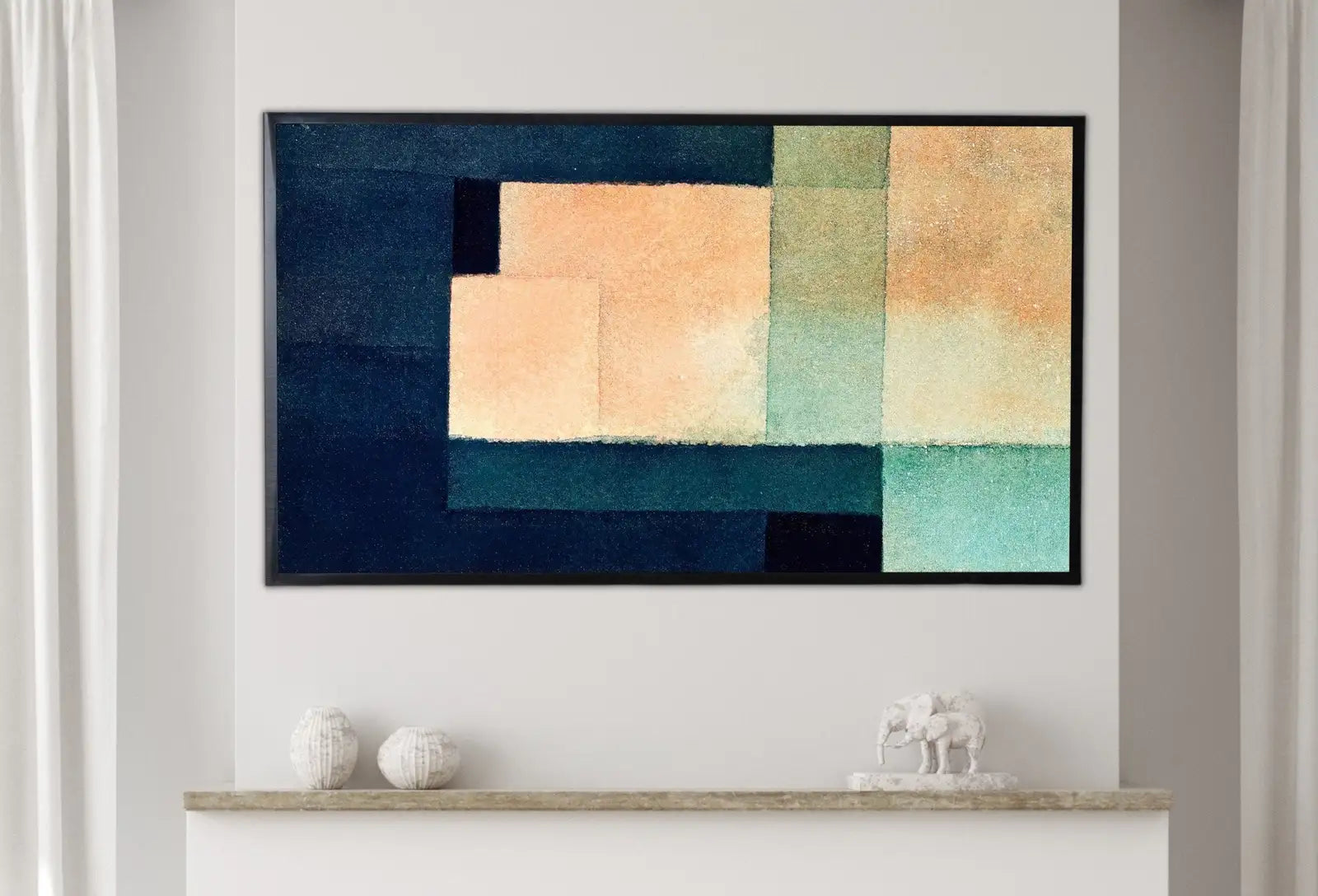 Art pour Samsung Frame TV 4K - Œuvre d’Art Mural Abstrait Bleu, Beige et Vert. Téléchargement instantané, peinture numérique abstraite colorée pour Frame TV.
