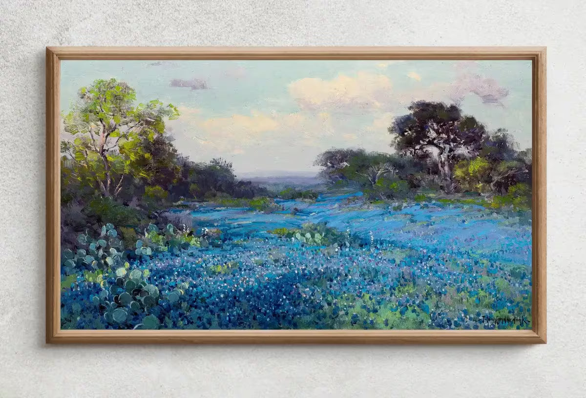 Samsung Frame TV Art 4K Blue Bonnets Vintage Spring Landscape Painting. Instant Download Bluebonnets Field Landscape. Wall Art for Frame TV – Frame TV  Art