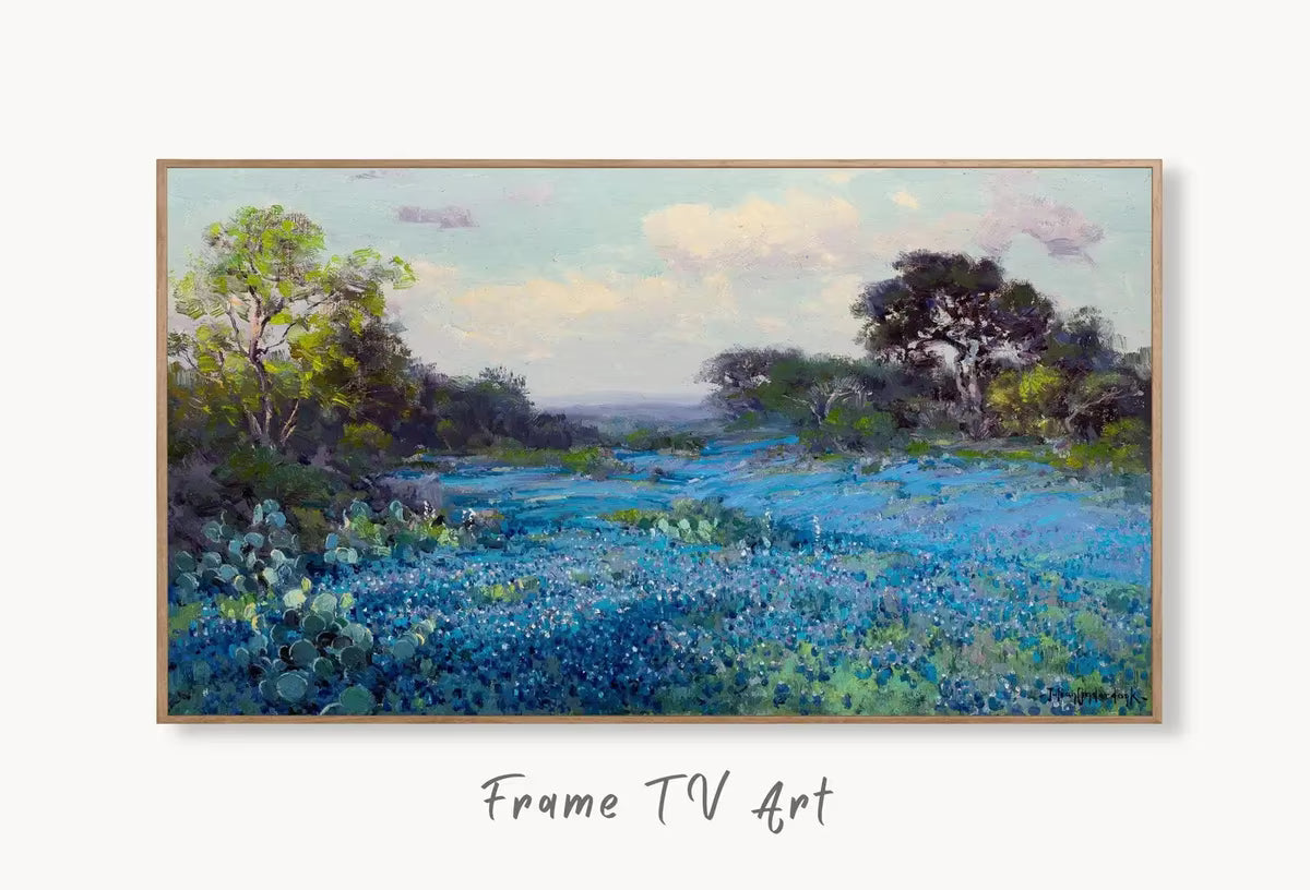 Samsung Frame TV Art 4K Blue Bonnets Vintage Spring Landscape Painting. Instant Download Bluebonnets Field Landscape. Wall Art for Frame TV – Frame TV  Art