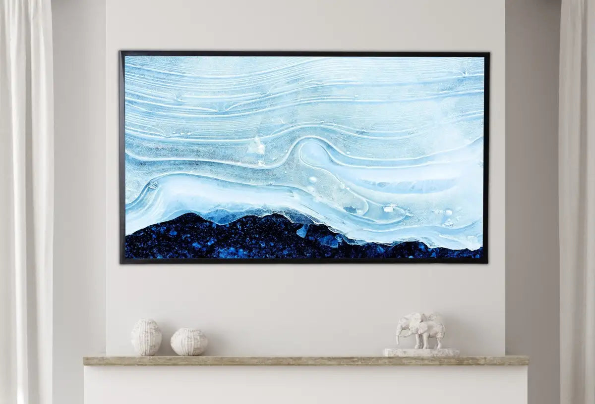Detail view of artwork from Samsung Frame TV Art 4K Blue Icy Texture Modern Abstract Painting. Minimal Abstract Art. Instant Download Cracked Paint Art for TV.. (variation 2)
