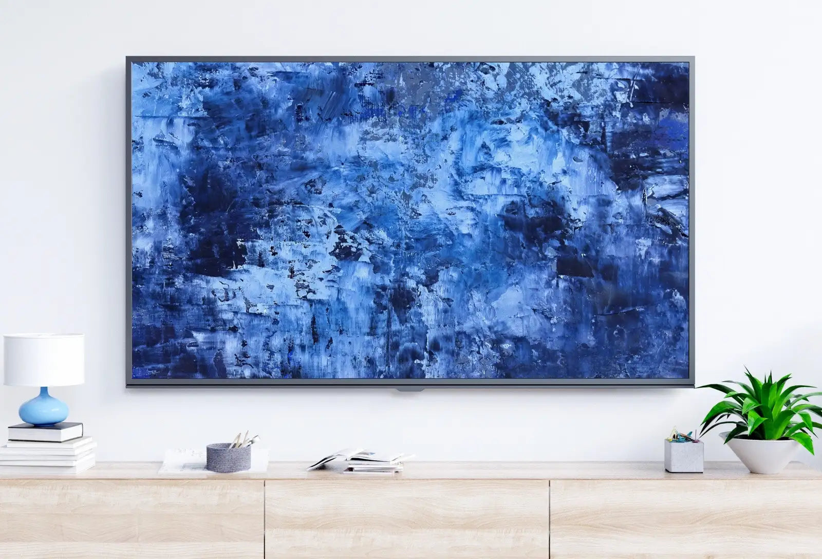 Detail view of artwork from Samsung Frame TV Art 4K Blue Modern Wall Texture Abstract Painting. Minimal Abstract Art. Instant Download Cracked Paint Art for TV.. (variation 1)