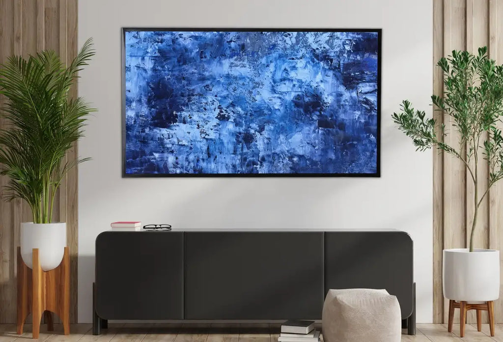 Detail view of artwork from Samsung Frame TV Art 4K Blue Modern Wall Texture Abstract Painting. Minimal Abstract Art. Instant Download Cracked Paint Art for TV.. (variation 2)