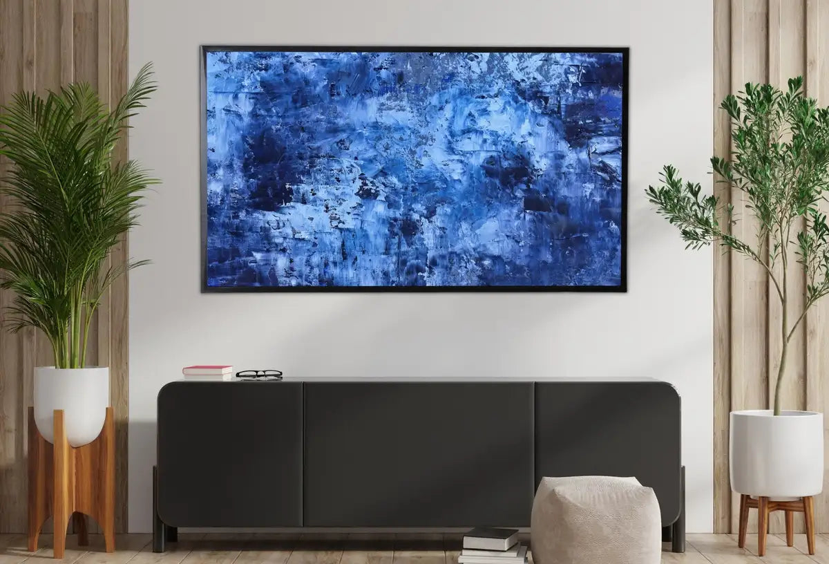 Detail view of artwork from Samsung Frame TV Art 4K Blue Modern Wall Texture Abstract Painting. Minimal Abstract Art. Instant Download Cracked Paint Art for TV.. (variation 2)