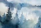 Art mural Frame TV 4K - Peinture de paysage de forêt bleue des montagnes. Téléchargement instantané. Art abstrait de forêt pour Frame TV. Art pour la télévision.