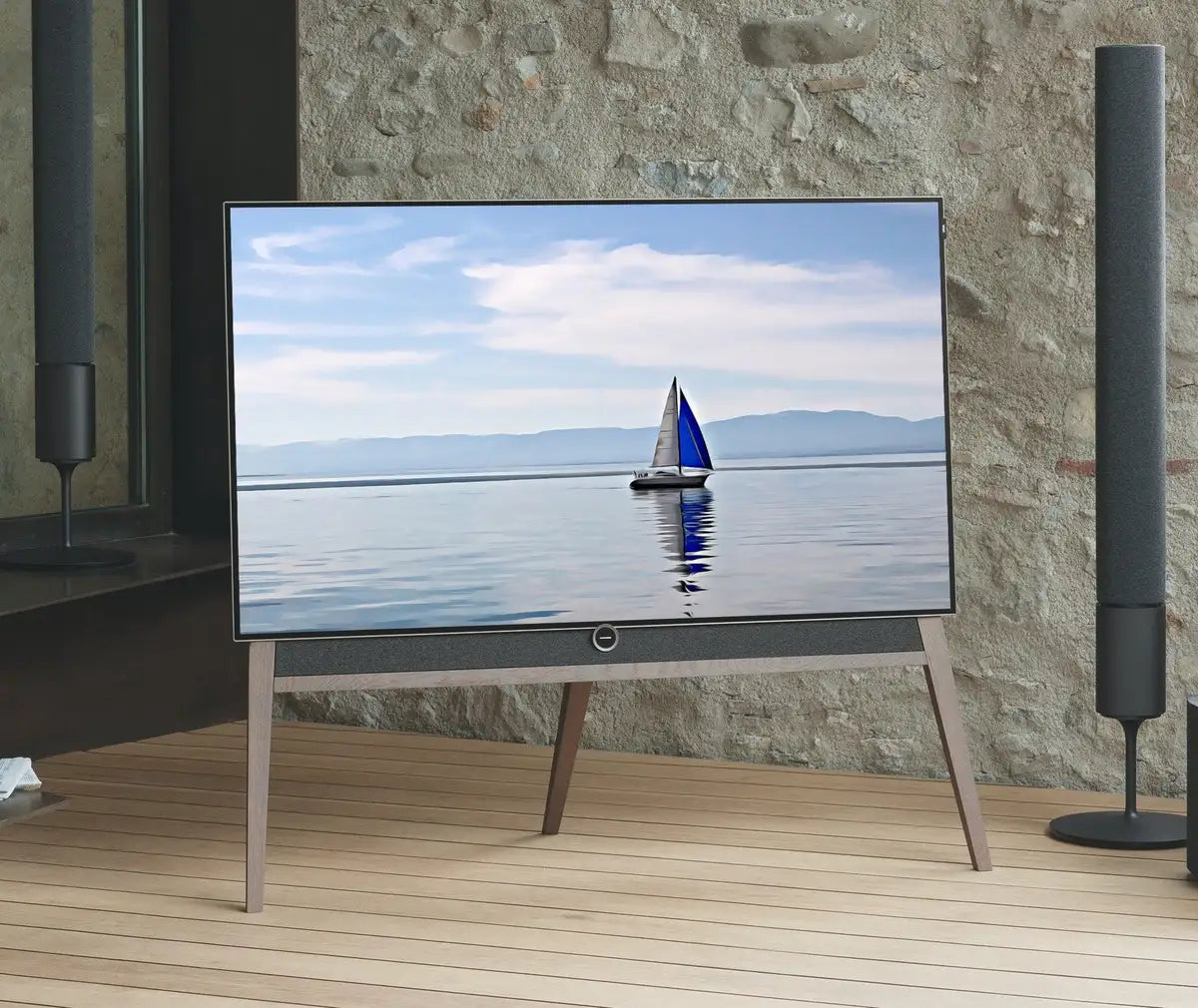 Detail view of artwork from Samsung Frame TV Art 4K Blue Sailboat Painting Nautical Wall Art. Instant Download Boat Painting for the Frame TV. Sailing Ocean Art for TV. (variation 2)