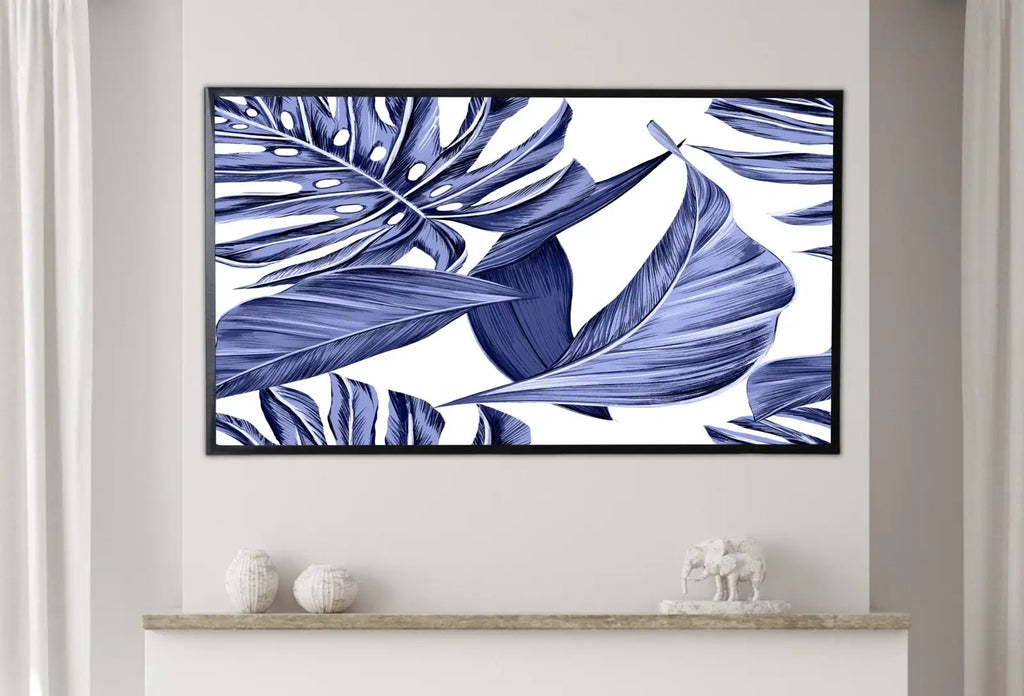 Included artwork preview showing first selection of artworks from Samsung Frame TV Art 4K Blue Tropical Leaves Botanical Wall Art. Instant Download Nature Digital Painting. Palm Leaf Art for the Frame TV.