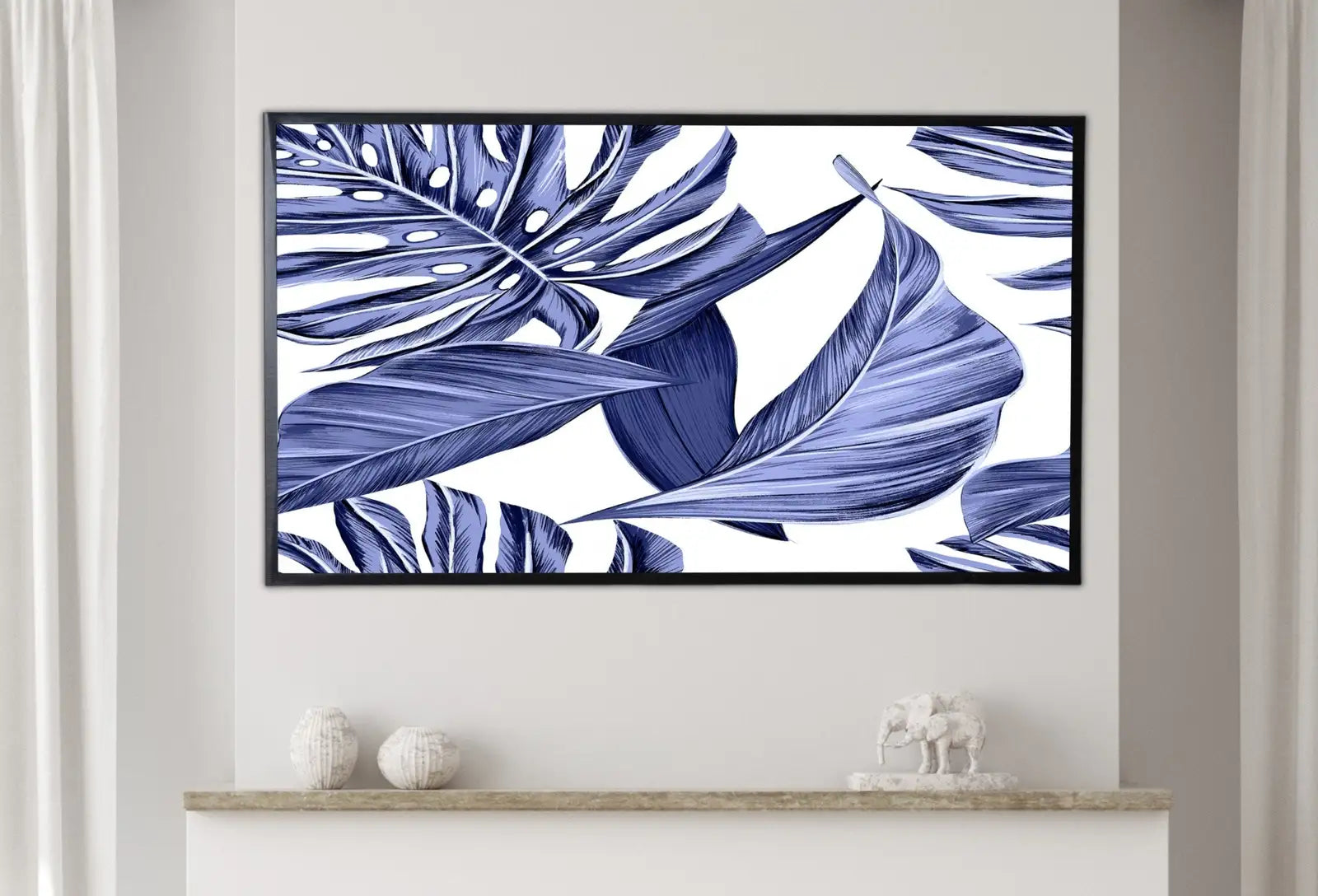 Included artwork preview showing first selection of artworks from Samsung Frame TV Art 4K Blue Tropical Leaves Botanical Wall Art. Instant Download Nature Digital Painting. Palm Leaf Art for the Frame TV.