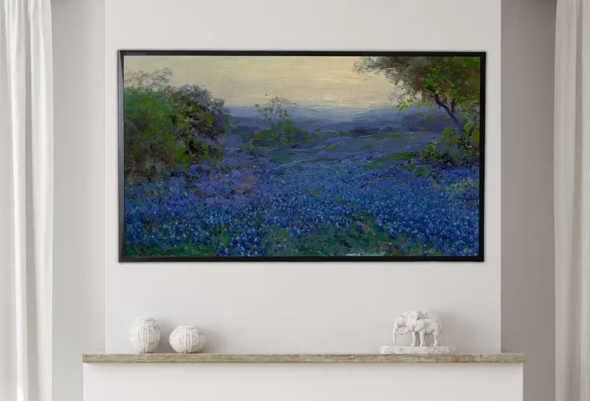 Samsung Frame TV Art 4K Bluebonnets Field Landscape. Blue Bonnets Vintage Spring Landscape Painting. Instant Download. Wall Art for Frame TV – Frame TV  Art
