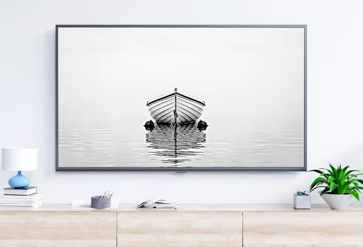 Samsung Frame TV Art 4K Boat At Sea Print, Nautical Wall Decor. Instant Download Black and White Art for the Frame TV. Minimalist Art for TV – Frame TV  Art