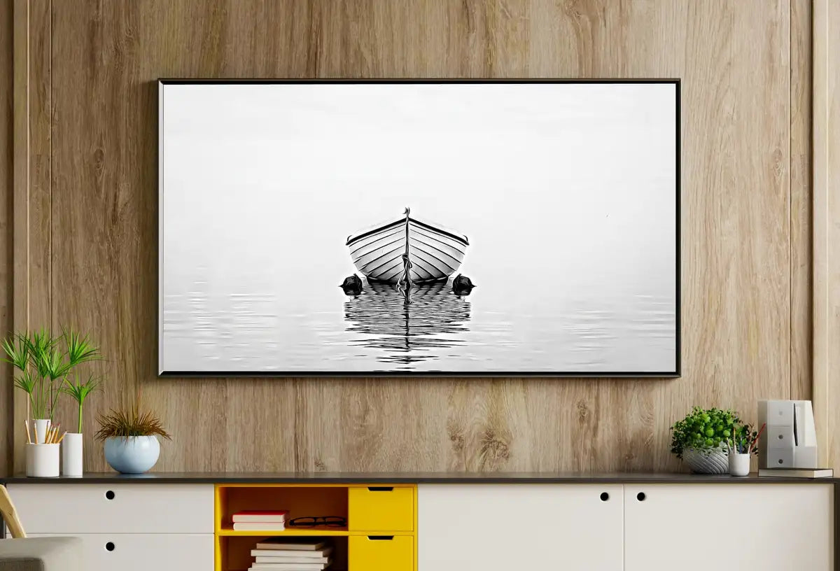 Detail view of artwork from Samsung Frame TV Art 4K Boat At Sea Print, Nautical Wall Decor. Instant Download Black and White Art for the Frame TV. Minimalist Art for TV. (variation 2)
