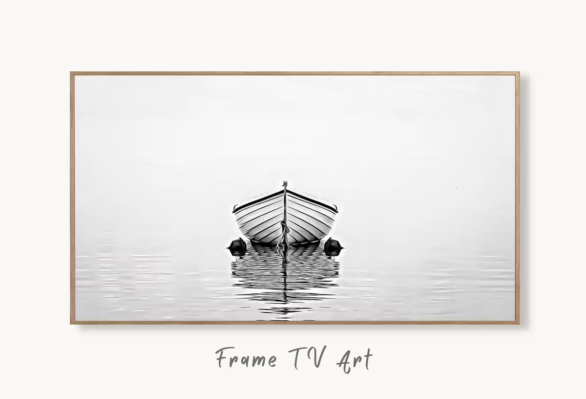 Samsung Frame TV Art 4K Boat At Sea Print, Nautical Wall Decor. Instant Download Black and White Art for the Frame TV. Minimalist Art for TV – Frame TV  Art