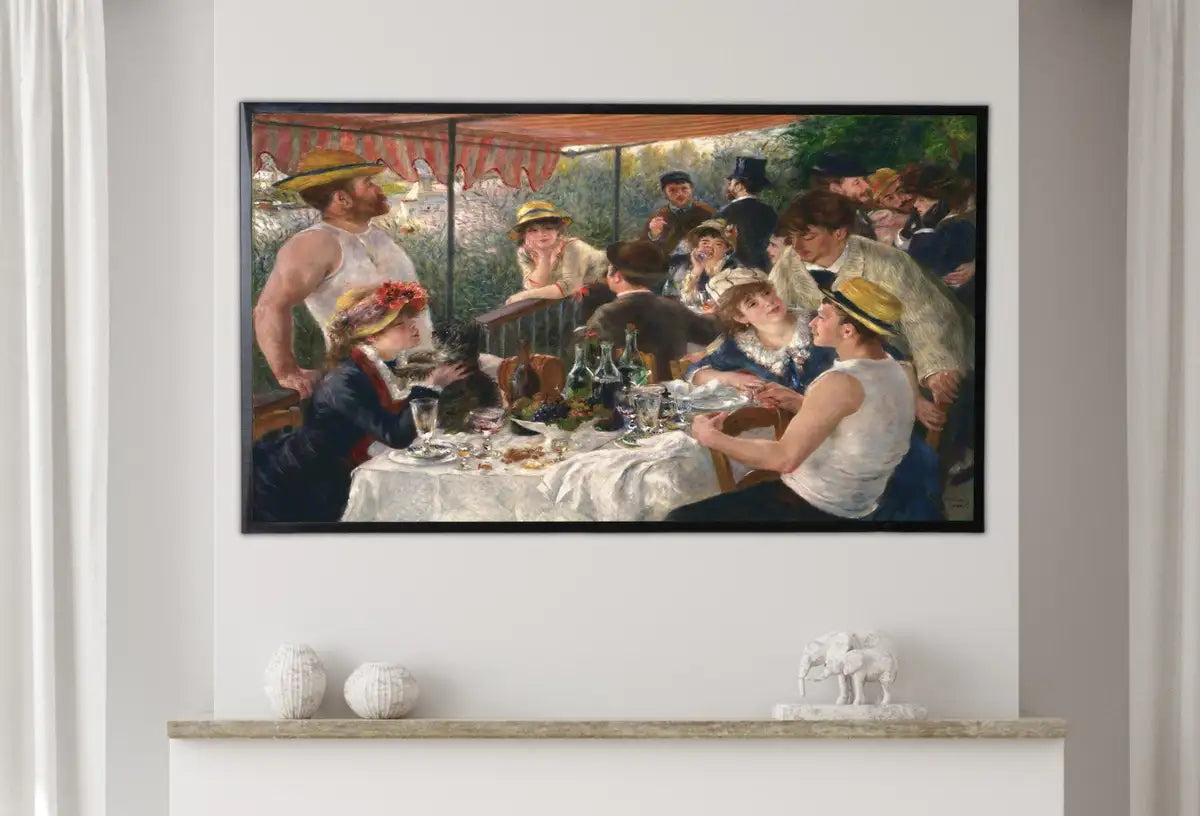 Detail view of artwork from Samsung Frame TV Art 4K Boating Party Luncheon by Auguste Renoir. Famous Antique Oil Painting. Vintage Impressionist Art for Frame TV.. (variation 2)